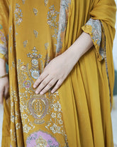 Crepe silk up and down panel cut anarkali mustard yellow